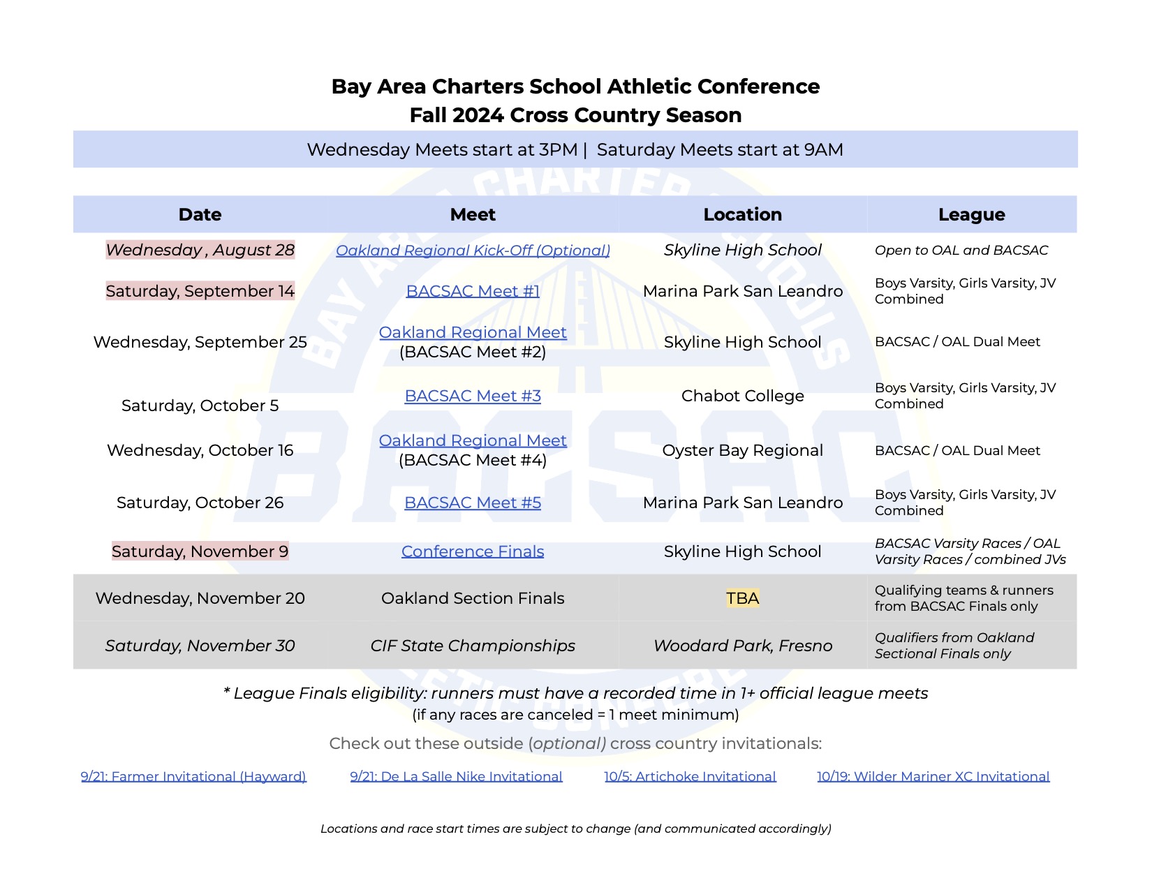 BACSAC_ Fall 2024 Cross Country Schedule